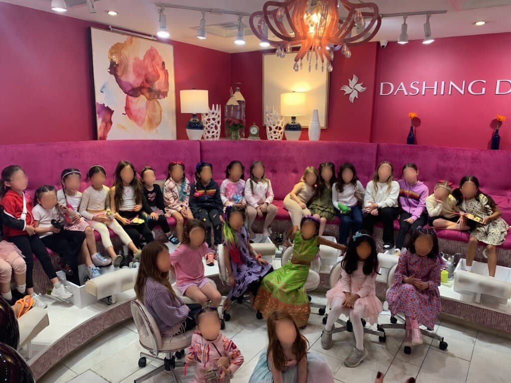 Group of children at a birthday party in the Dashing Diva salon