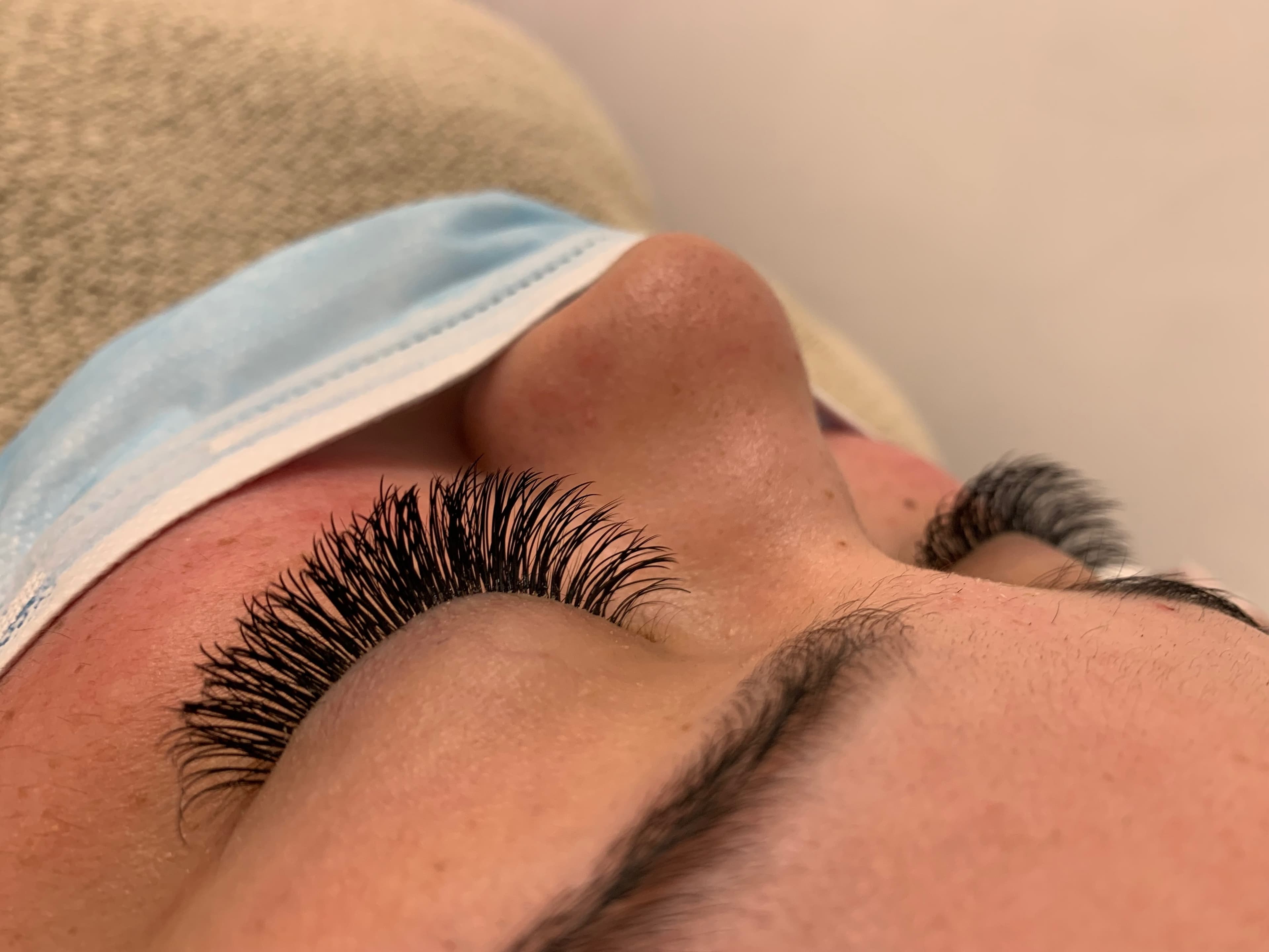 Freshly applied eyelash extensions