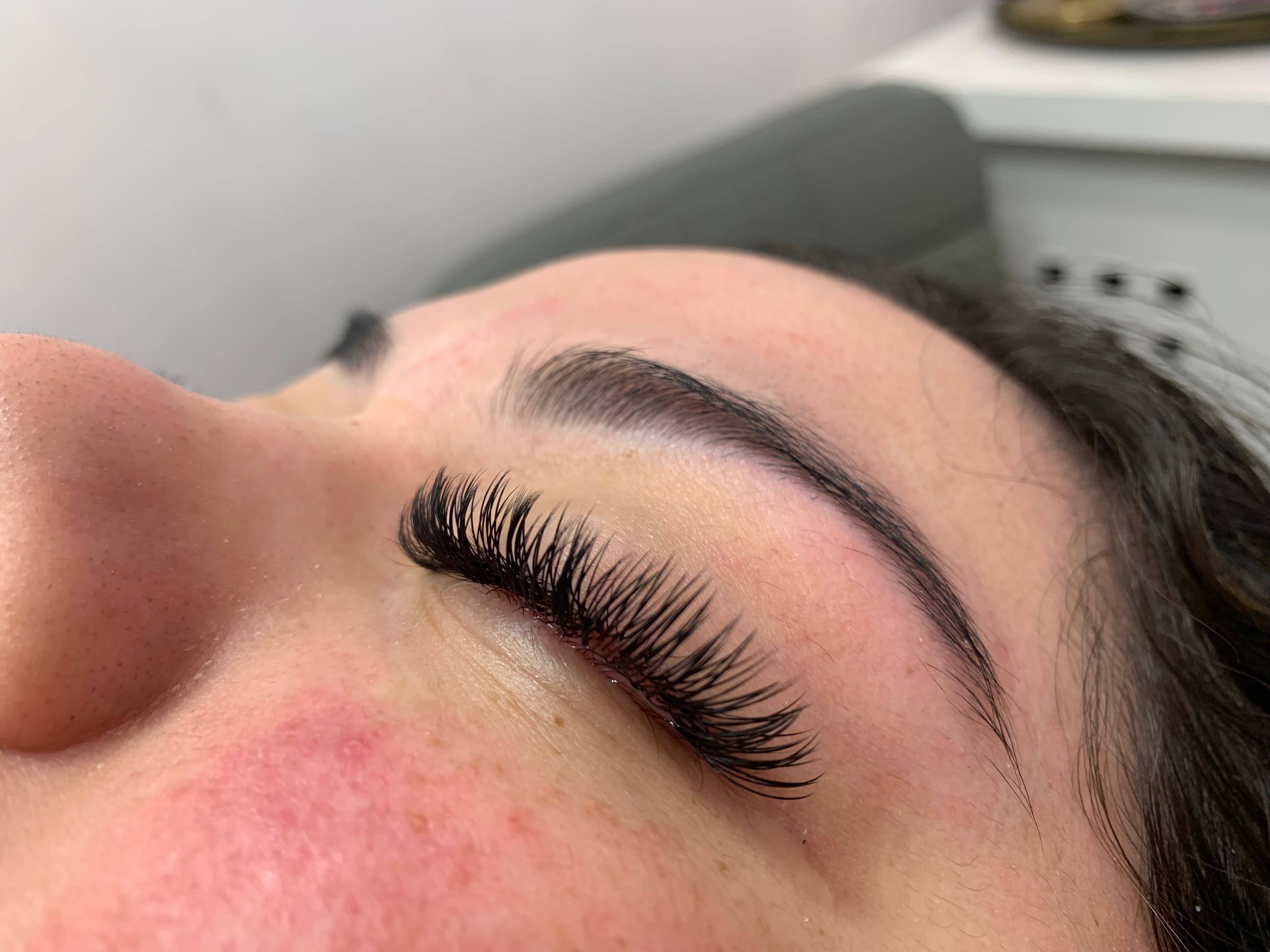 Close-up of full eyelash extensions