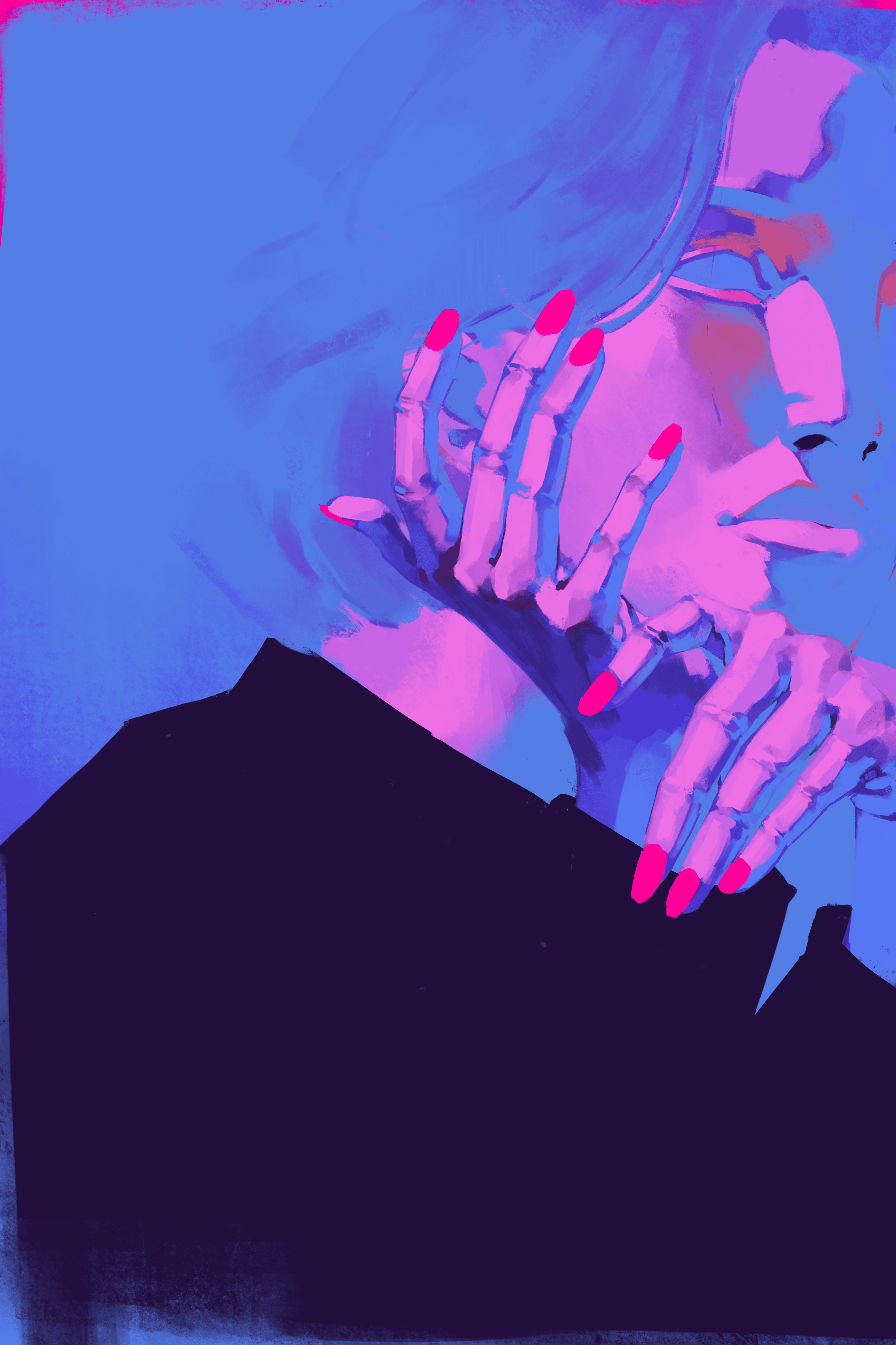 Dashing Diva illustration — a face resting on a hand with pink-tipped nails