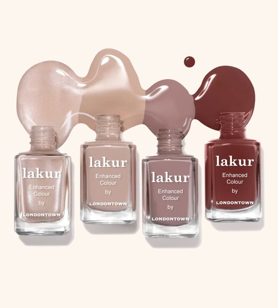 Londontown Lakur nail polish bottles in nude and berry shades