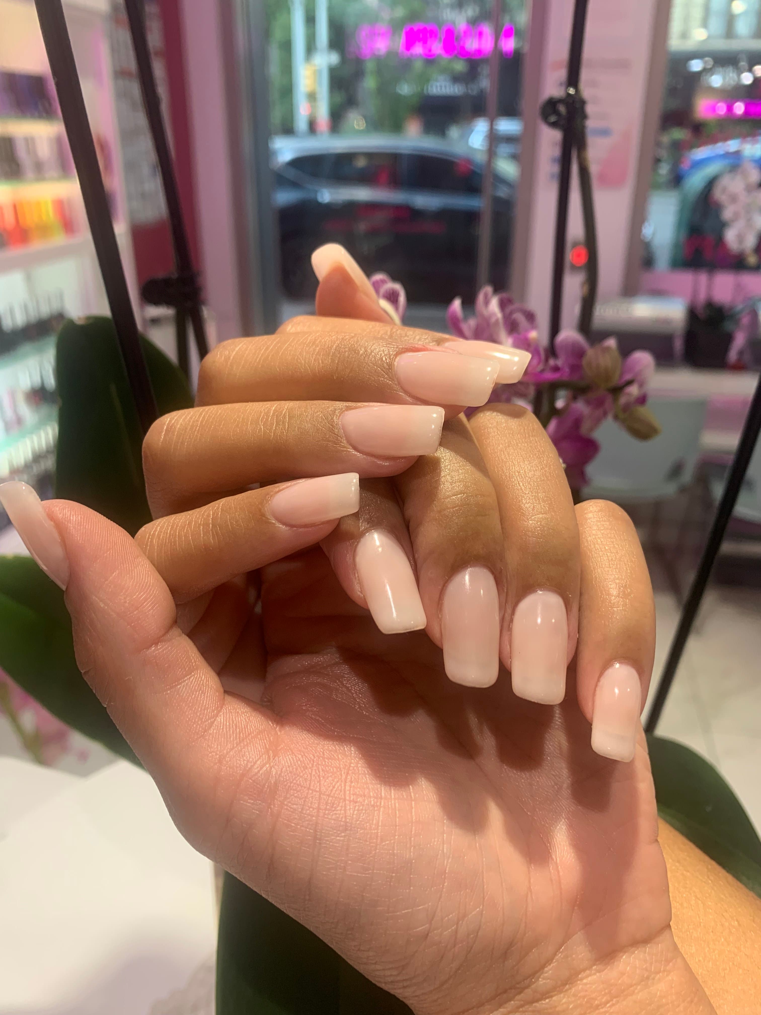 Milky natural square nails
