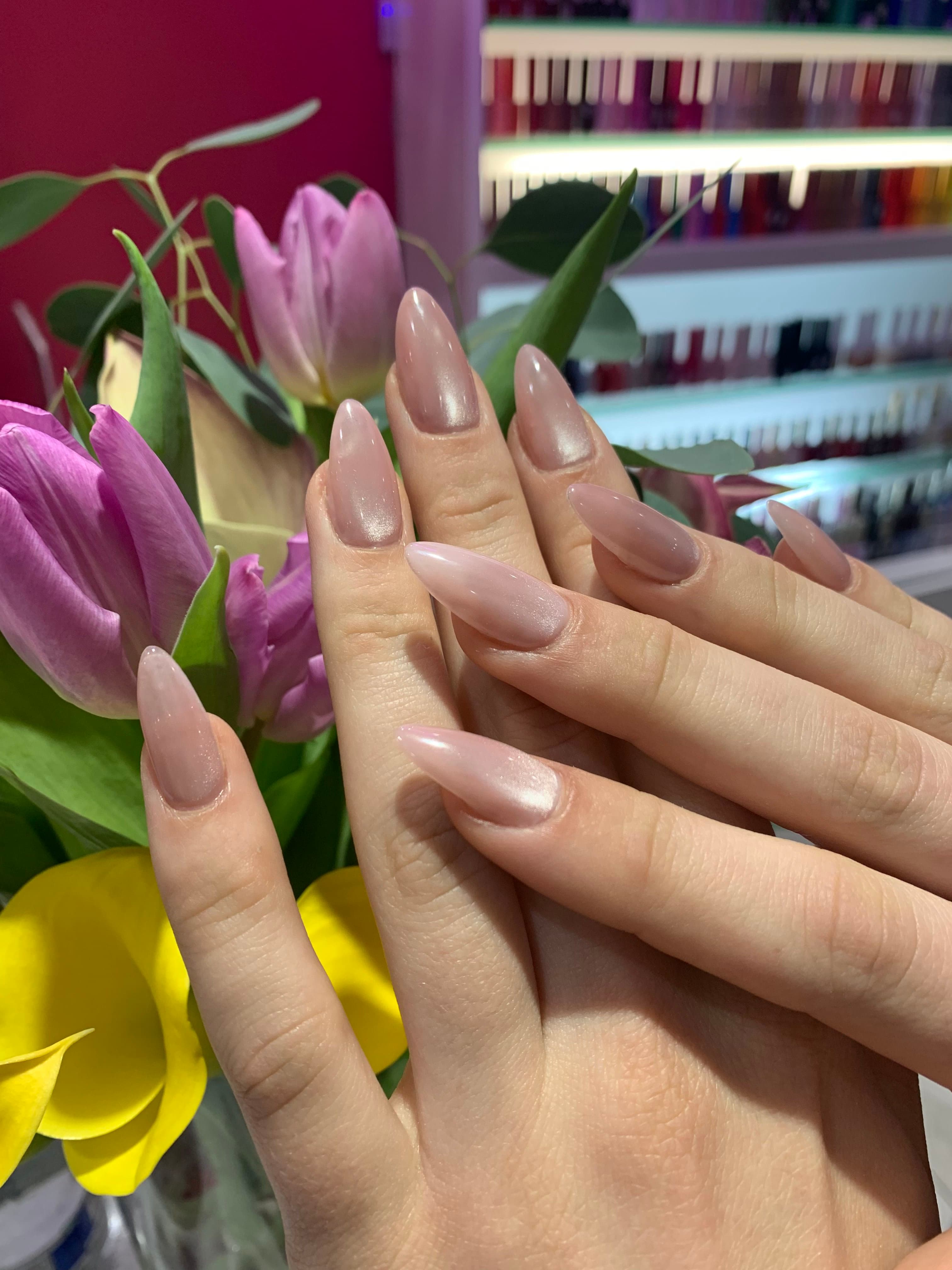 Pearly nude almond nails